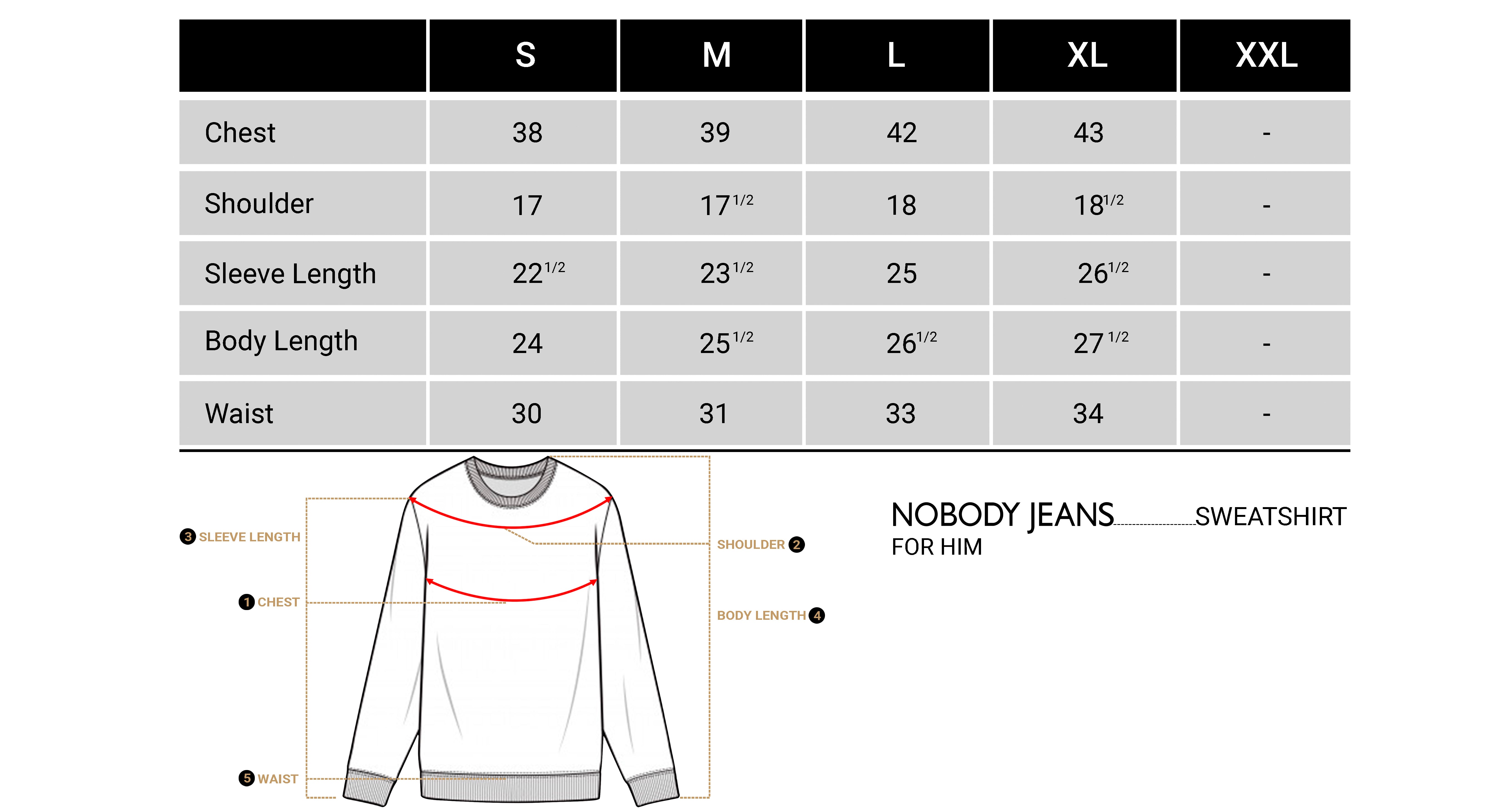 Nobody Jeans Size Charts