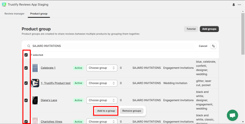 Add bulk products to a group by bulk-selecting