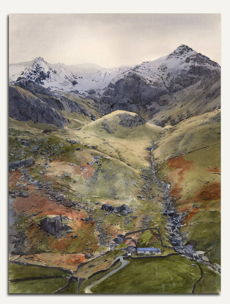 Cwm Glas, Llanberis pass. Watercolour by Rob Piercy