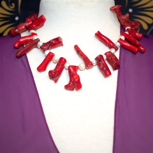 Women's Bamboo Coral and Freshwater Pearl Necklace