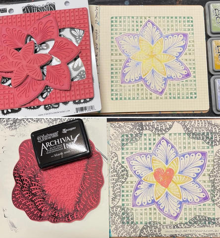 Art journaling with Jenny James using Dyan Reaveley Dylusions cling rubber stamps.