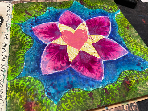 Painting petals with a brush using Dylusions spray inks
