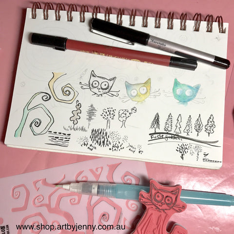 Kuretake Fudegokochi Drawing Pens Review withTim Holts Crazy Cat and Twisted stencil