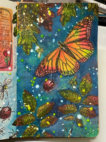 Stamping, art journaling, colouring with Art by Jenny . photo of work in progress