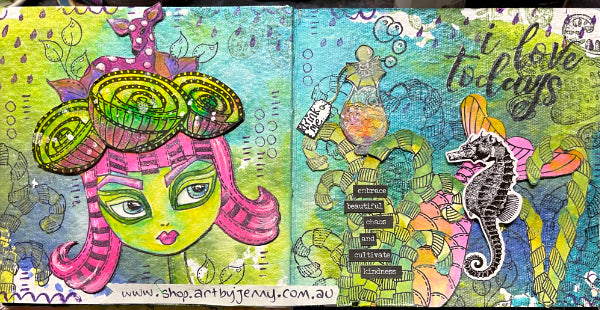 art journal page by Jenny James featuring Dylusions Shimmer Paints