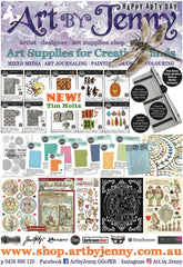 image of the July 2023 Art by Jenny product flyer of arty inspiration and ideas