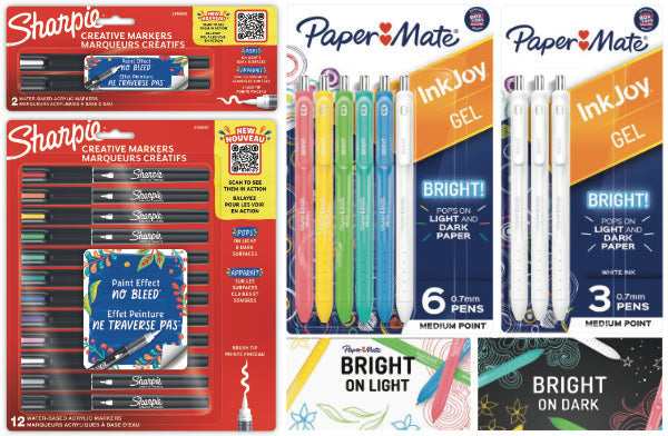 overview of Sharpie Creative Paint Pens and Paper Mate Brights Gel Pens with a link to the markers category