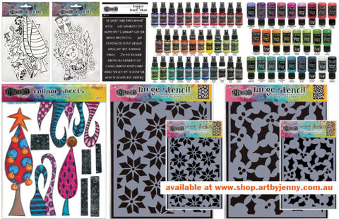 overview of the newly released Dylusions by Dyan Reaveley Christmas mixed media journaling supplies