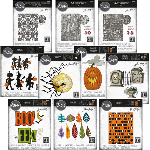 image showcasing all 10 designs in the July 2023 release from Tim Holtz and Sizzix