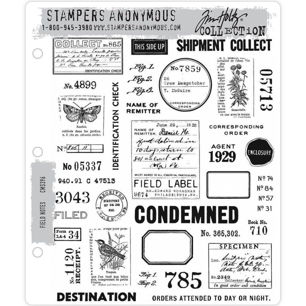 Tim Holtz Cling Stamps Field Notes Vintage Style Botanical Labels