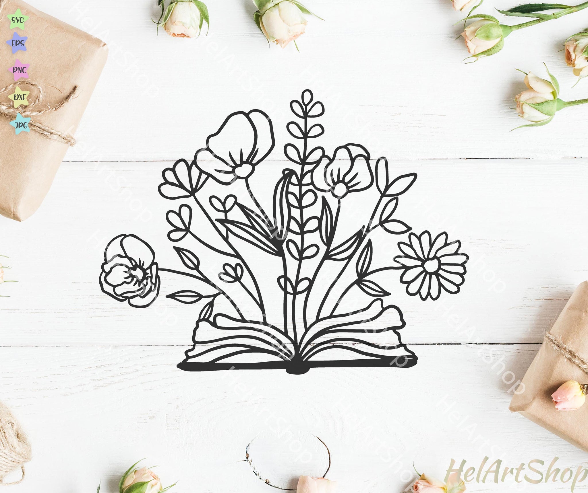 Download Book With Wildflowers Svg Book Lover Svg