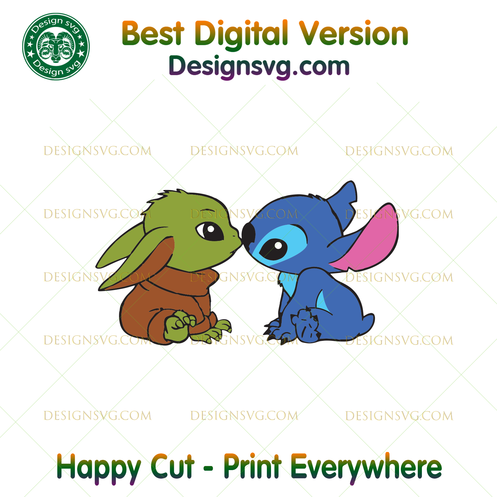 Stitch And Yoda Stitch Svg Yoda Svg Baby Yoda And Stick Kiss Svg D Designsvg