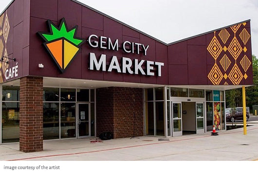 image of Gem City Market food co-op and Yetunde's exterior mural artwork