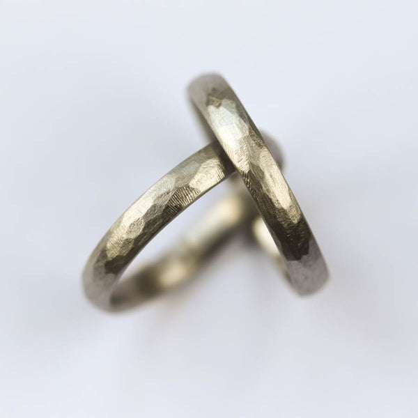 Hers and Hers Wedding Band Set with Rustic Texture in White Gold 