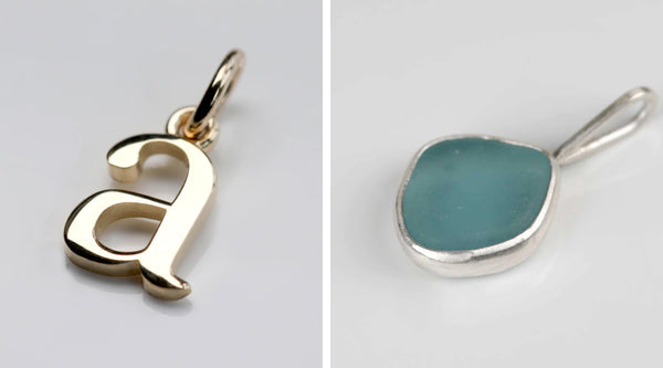 image of Initial Pendant and Beach Glass pendant