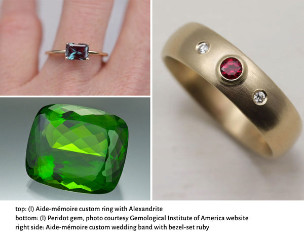 Summer Birthstone Gems: June (Alexandrite), July (Ruby), August (Peridot)