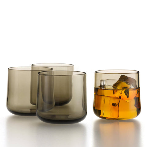 Decicio Glass' hand-blown whiskey glasses in antique grey
