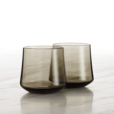 Decicio Glass' hand-blown whiskey glasses in antique grey