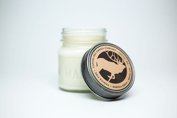 Capitol Hill Candle Company’s Vanilla Pine soy blend candle, hand-poured and -made in Seattle, WA