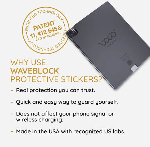 WaveBlock patent. Why use WaveBlock? Real protection you can trust. Doesn't effect connectivity, quick and easy way to guard yourself, made in the USA with recognized labs.