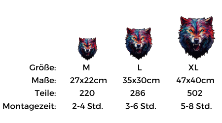 Size | Parts | Taille | Pièces | Alpha- Wolf