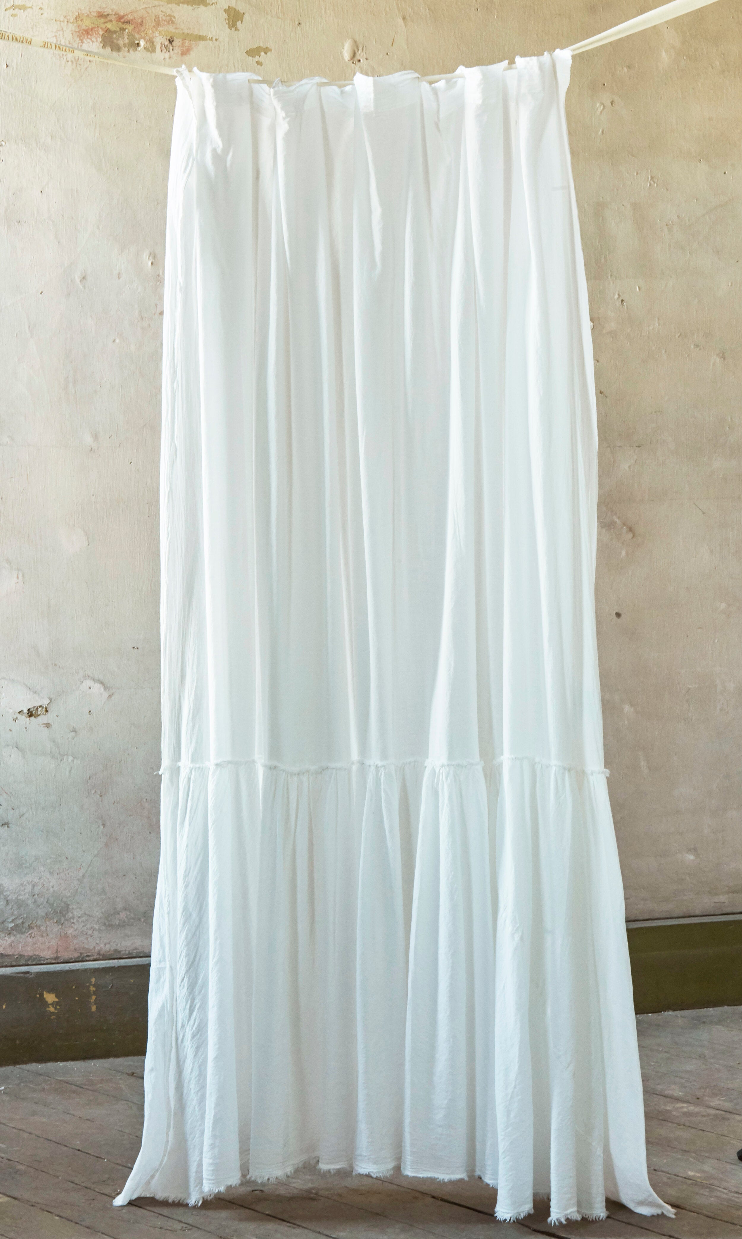 Patina Vie White Vintage Washed Frayed Edge Shower Curtain | Luxe