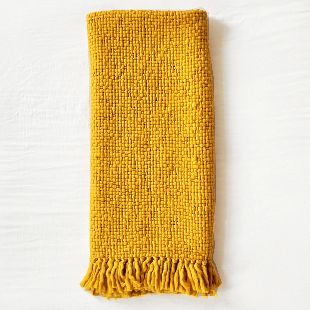 Hand Woven Cotton Blanket Throw - Mustard – Modimade