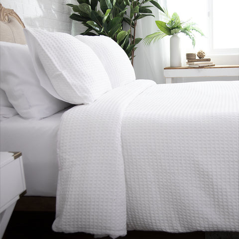 Waffle Cotton Duvet Cover Set on Bed