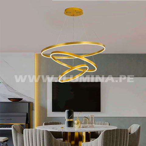 LÁMPARA DECORATIVA DE 03 ANILLOS EN TECNOLOGÍA LED PARA ILUMINAR SALA Y COMEDOR. ILUMINACIÓN DE TRES 3 LUCES CON CONTROL REMOTO LUZ CÁLIDA LUZ BLANCA LUZ CÁLIDA QUE PERMITA REGULAR LA ALTURA DE LA LÁMPARA. ILUMINACIÓN PARA COMEDOR, LÁMPARAS PARA COMEDOR EN ILUMINA.PE