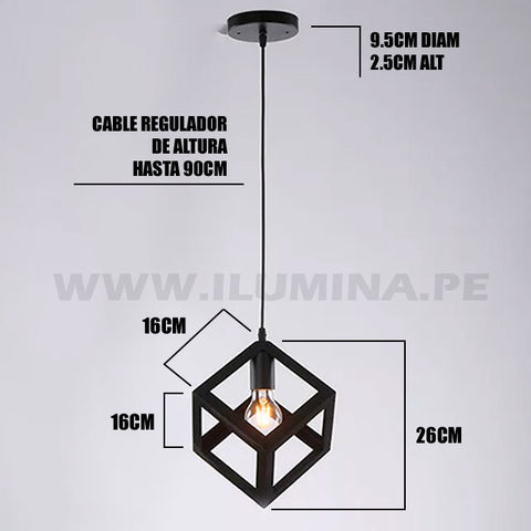 DIMENSIONES E INFORMACION TÉCNICA DE LA LÁMPARA COLGANTE ALMA BLACK EN WWW.ILUMINA.PE