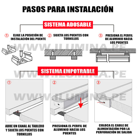 Perfil de Aluminio Empotrable para Techo con Clips para Tiras LED