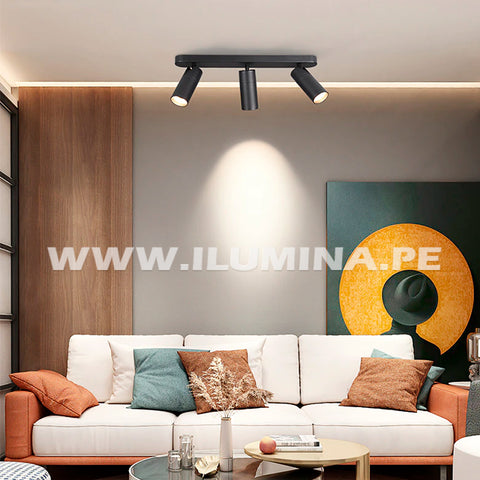 LAMPARA DIRIGIBLE PARA ADOSAR AL TECHO DE COLOR NEGRO CON CABEZAL ORIENTABLES PARA ORIENTAR LA LUZ EN SALA Y COMEDOR