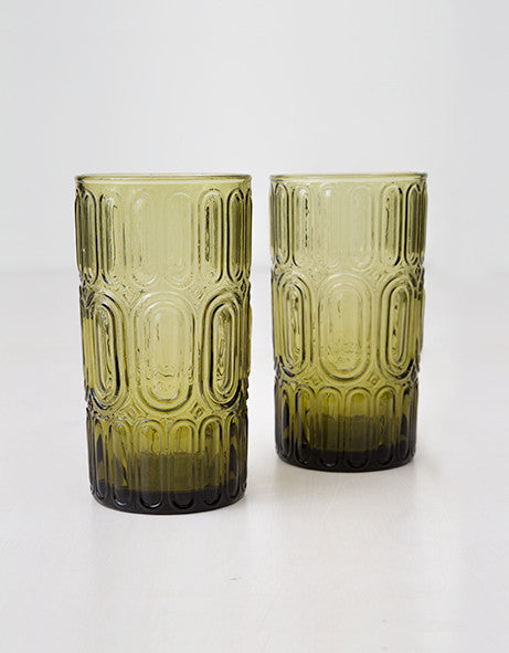Wolves Within Set Of 2 Hand Blown Olive Glasses 7691