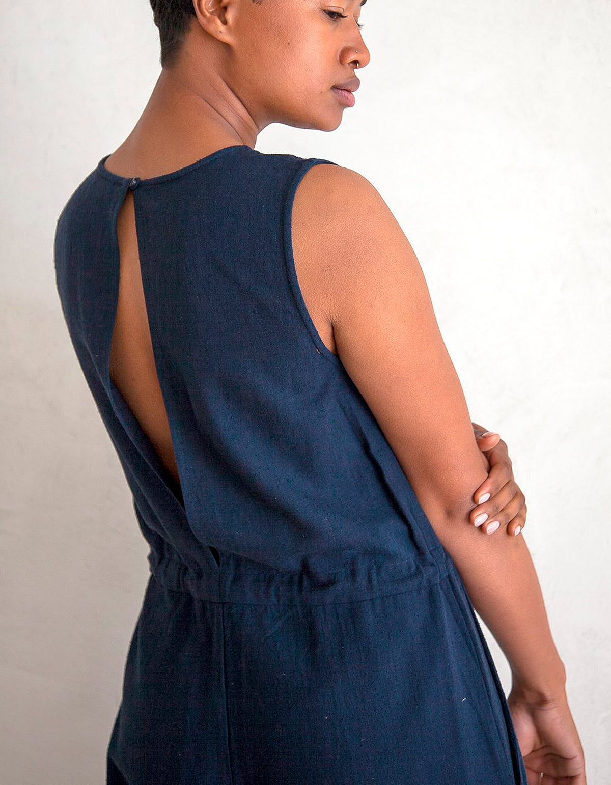 RAW SILK NAVY JUMPSUIT