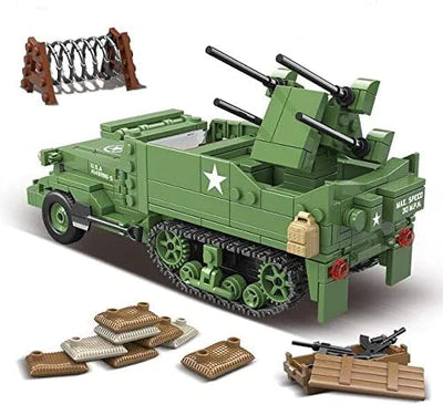 WW2 M16 MGMC Half Track Anti-Aircraft Building Blocks Military Bricks Toy Set