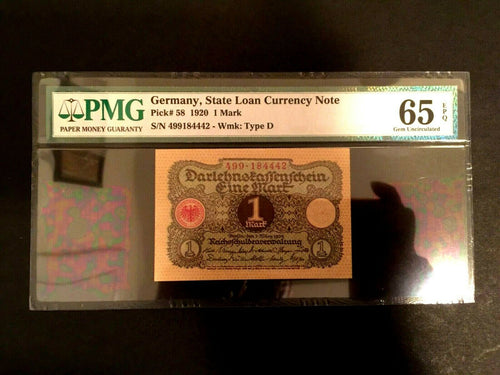 Antique Rare Historical 1 German Mark 1920 - PMG Certified UNC EPQ