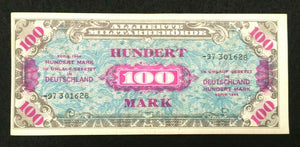 1944 WWII Germany Allied Occupation Military Currency 100 Mark Banknote - S-973