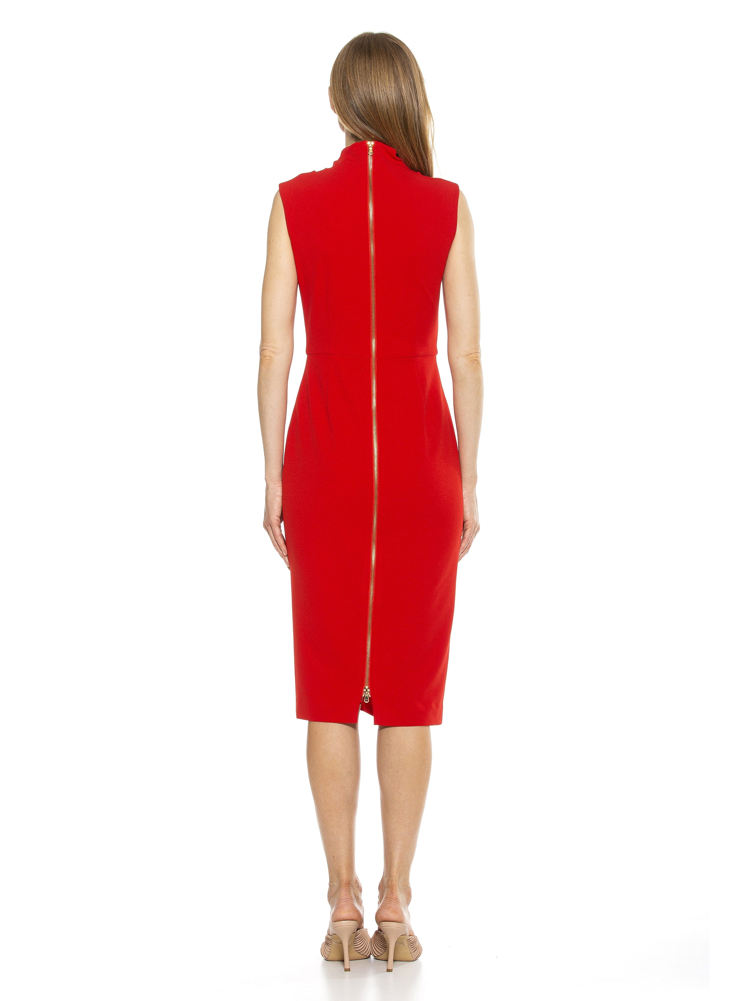 SOFIA DRAPED MOCKNECK SHEATH WITH EXPOSED ZIPPER