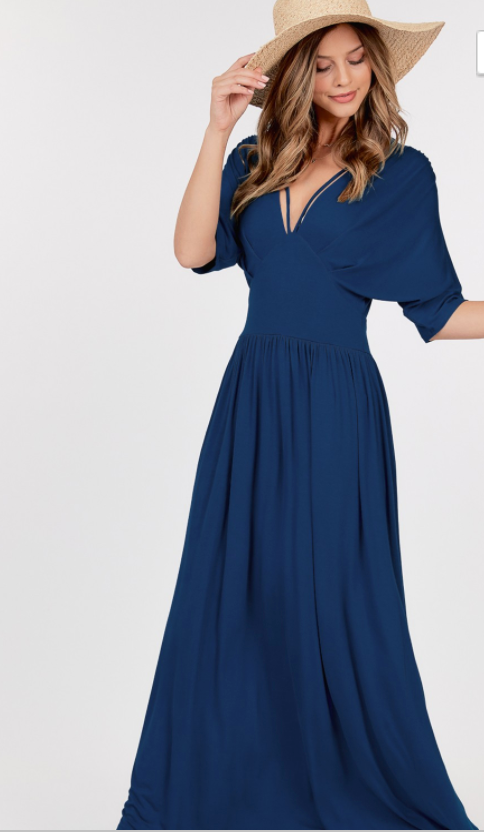 deep v neck maxi dress with sleeves