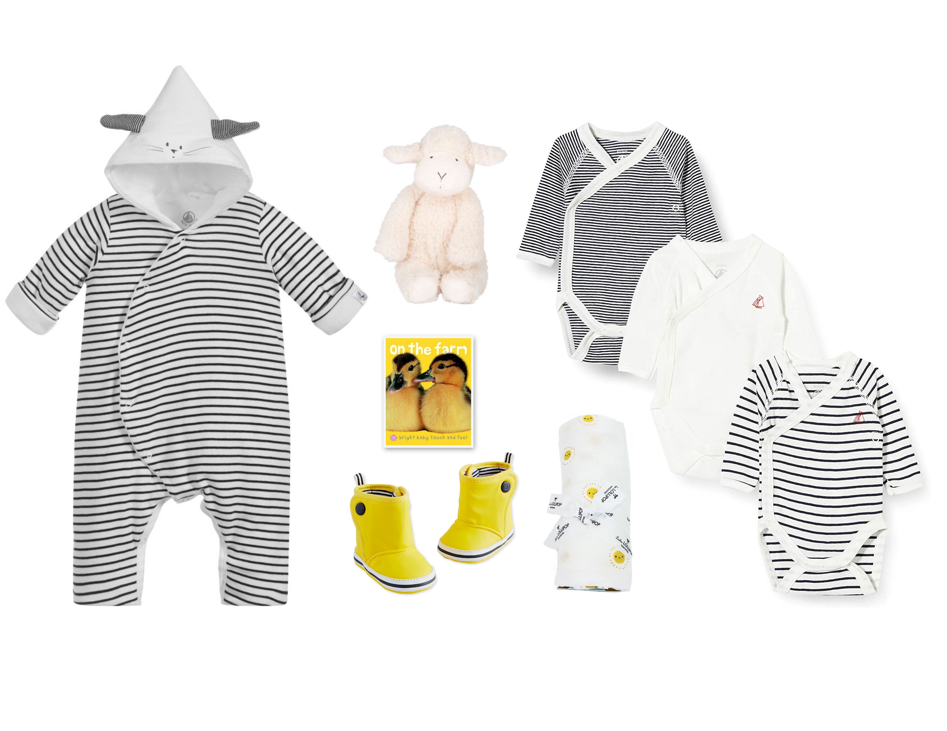 Baby Gift Basket featuring iconic Petit Bateau clothing