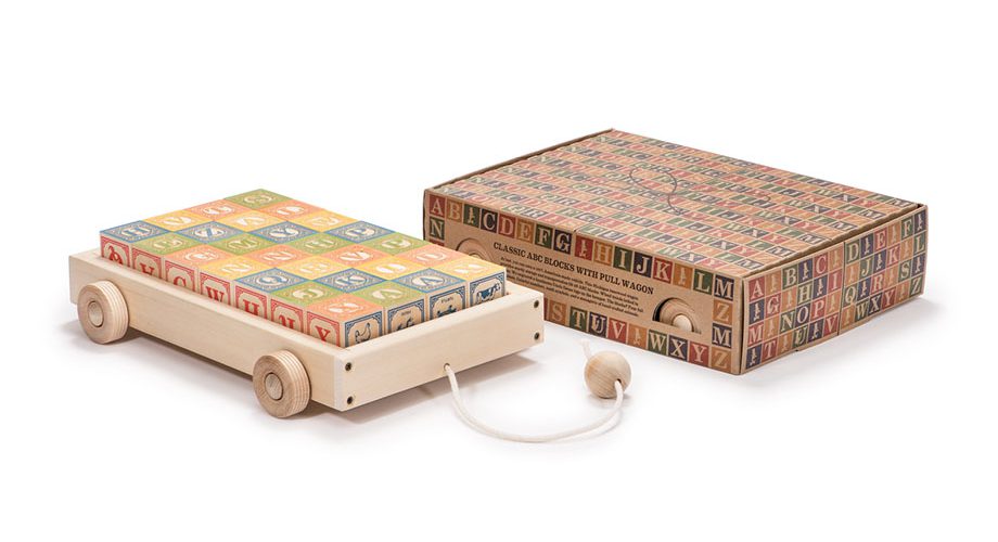 Uncle Goose wooden blocks with wagon at Bonjour Baby Baskets