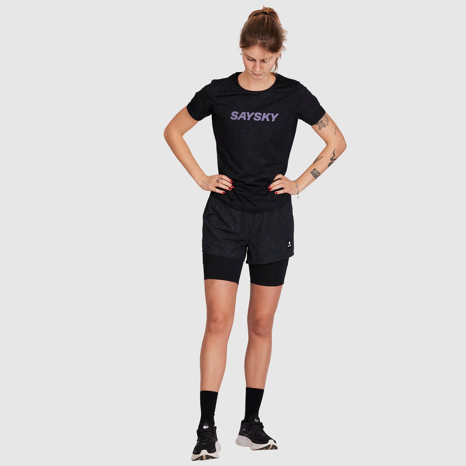 ランニングTシャツ JWRSS01c1003 Wmns Map Combat T-shirt - Black Map/Purple Logo [レディーズ]