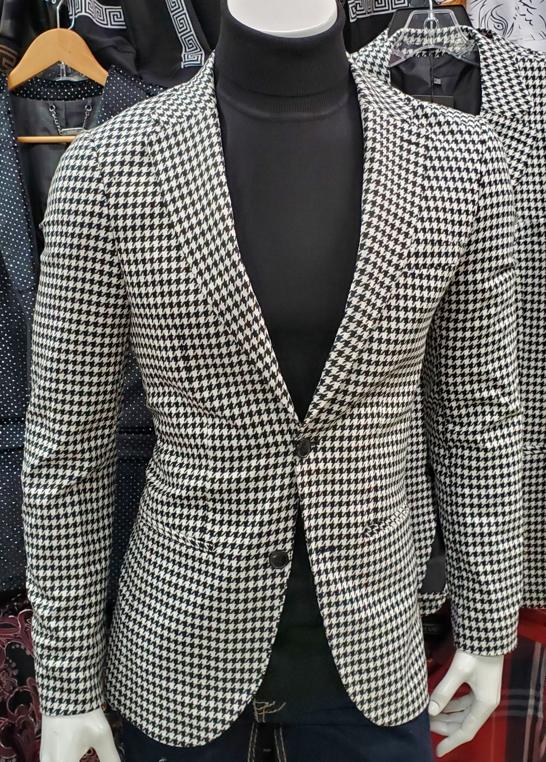 mens black and white houndstooth suit