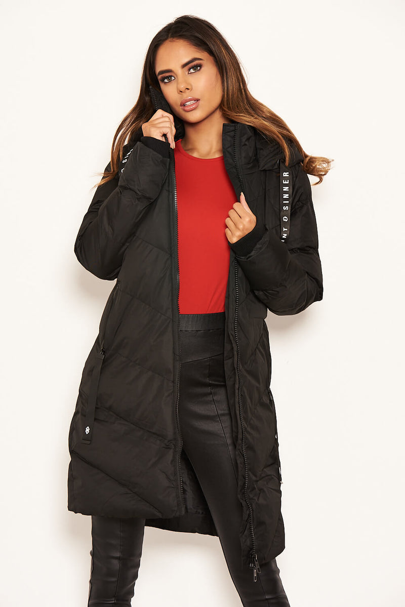 BLACK OVERSIZED WRAP PUFFER COAT - AXP OUTLET