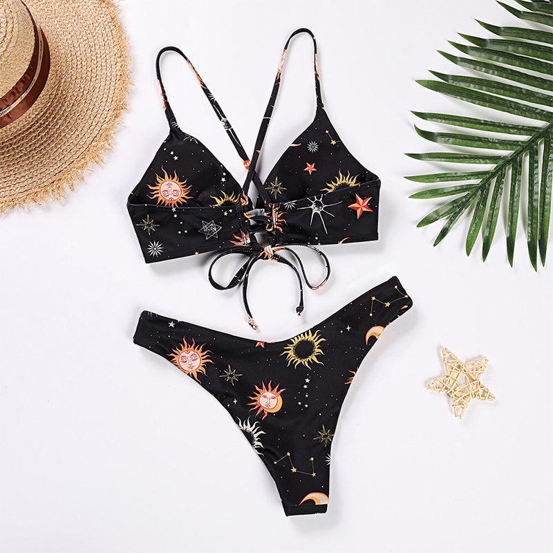 Moon and Sun Print Bikini Swimsuit – GothBB