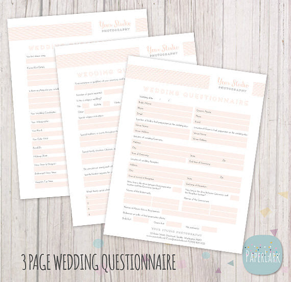  Wedding  Photography Questionnaire  NG011 Paper Lark Designs