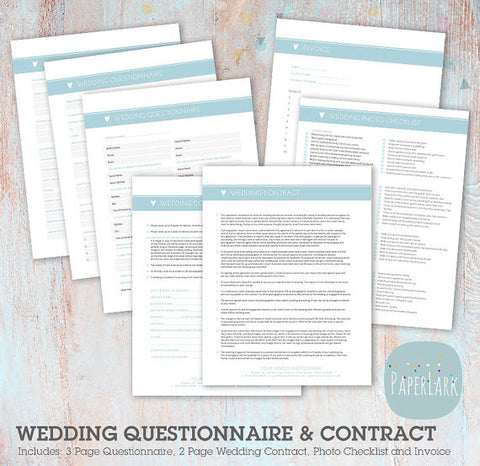  Wedding  Questionnaire  Forms Contracts Set NG016 Paper 
