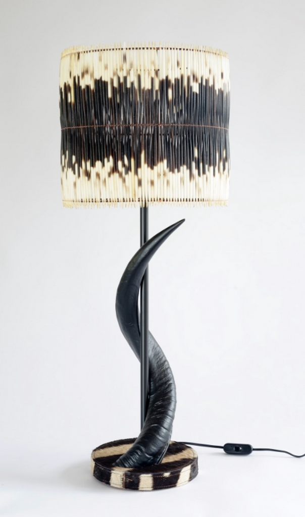 Black Polished Kudu Horn Lamp with Zebra Base and Two Row Quill Shade –  NetDécor