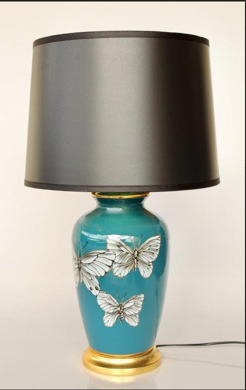 glass lamp with black shade