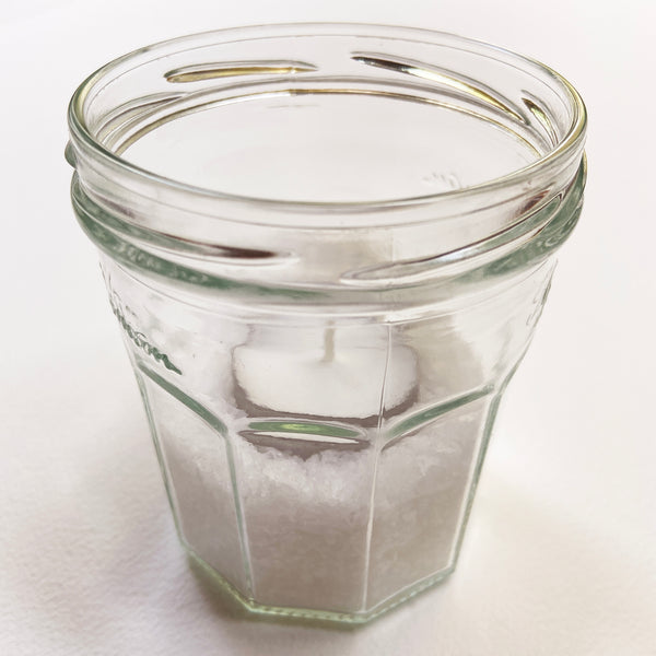 tealight in jar with sea salt flakes